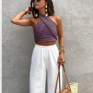 Cotton & Line Crisscross Halter Tank Top Purple / S